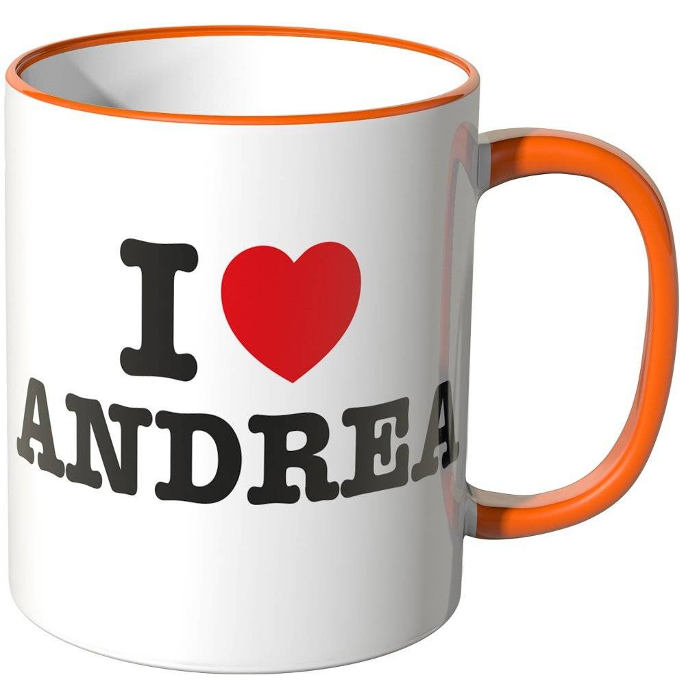 Wandkings┬« Tasse mit Spruch: “I LOVE ANDREA” in Orange