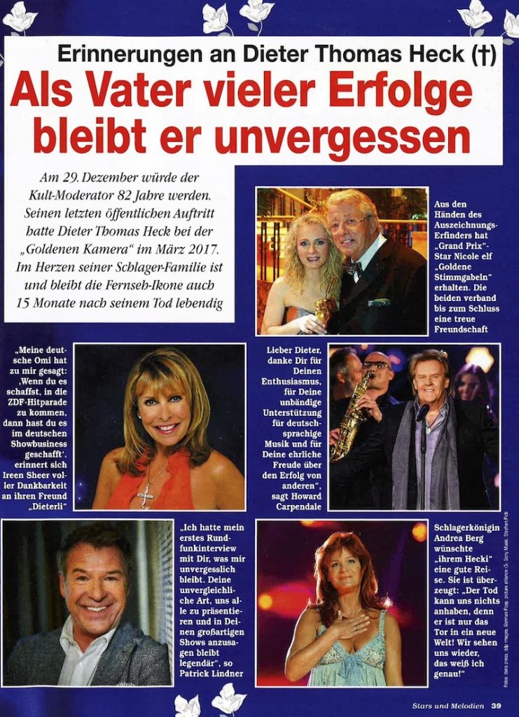 Dieter Thomas Heck bleibt unvergessen. Eine Seite aus der neuen “Stars und Melodien”.