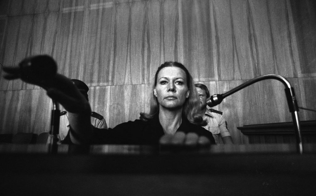 Ingrid van Bergen (geb.1931) Schauspielerin, Gericht Justizpalast München. 1977 erschoss sie Klaus Knaths in einer Villa am Starnberger See.